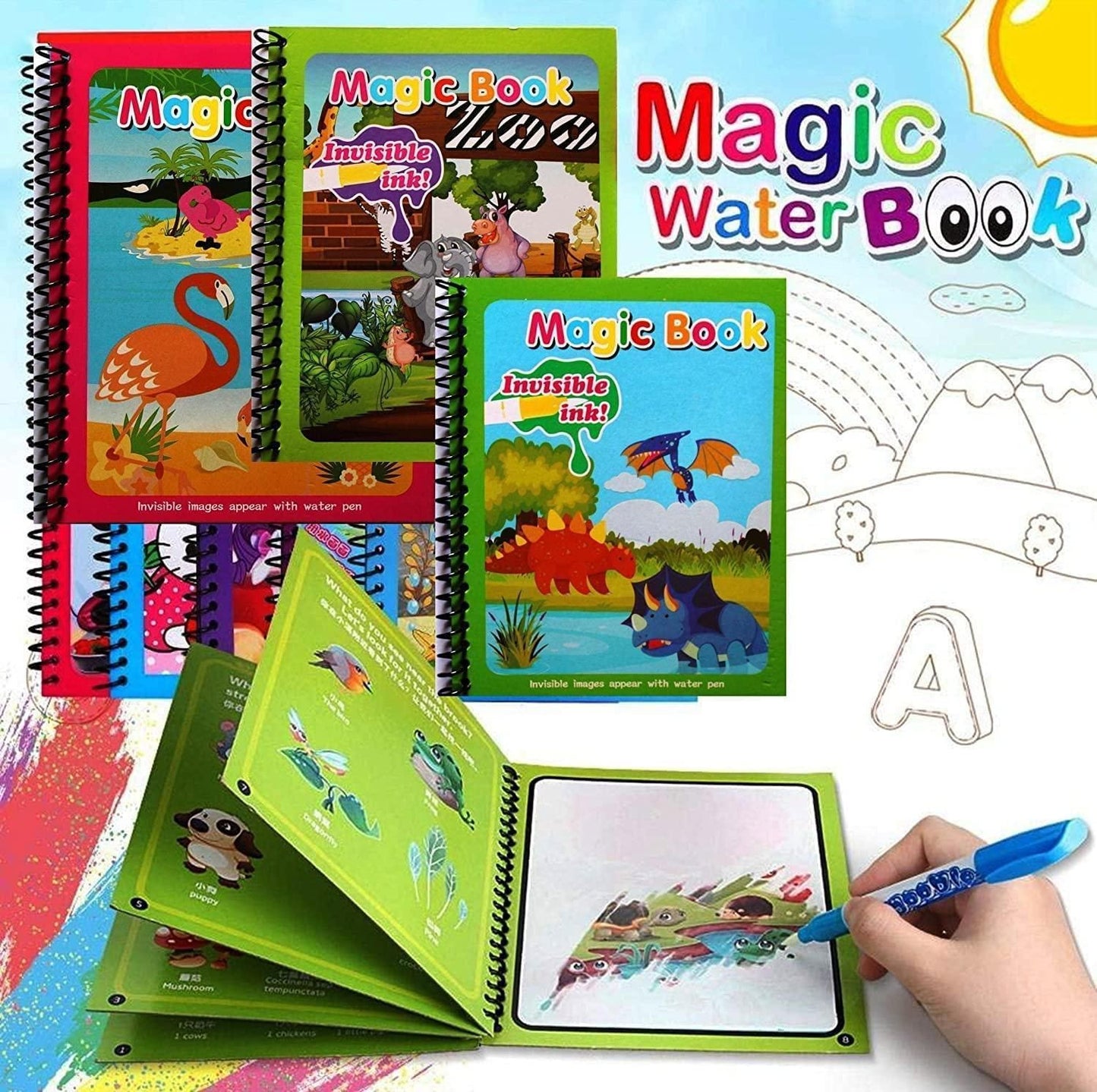 Reusable Magic Water Drawing Book for Kids | Educational Coloring Activity Book with Water Pen