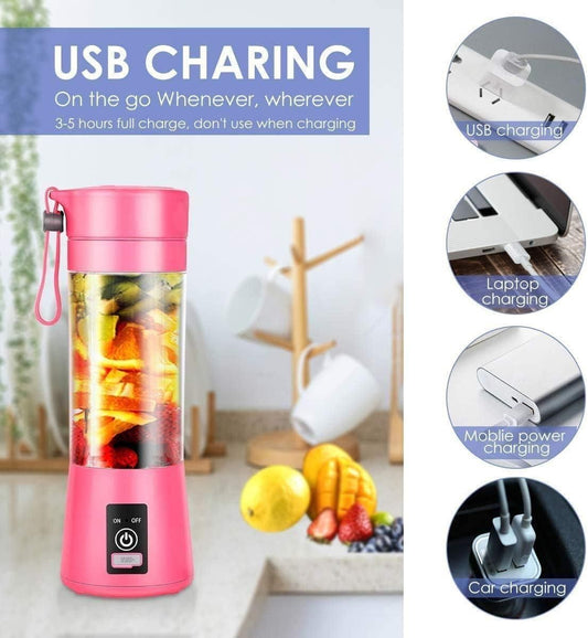 Portable Electric USB Juicer Blender (380ml) | 6 Blade Rechargeable Smoothie & Shake Maker