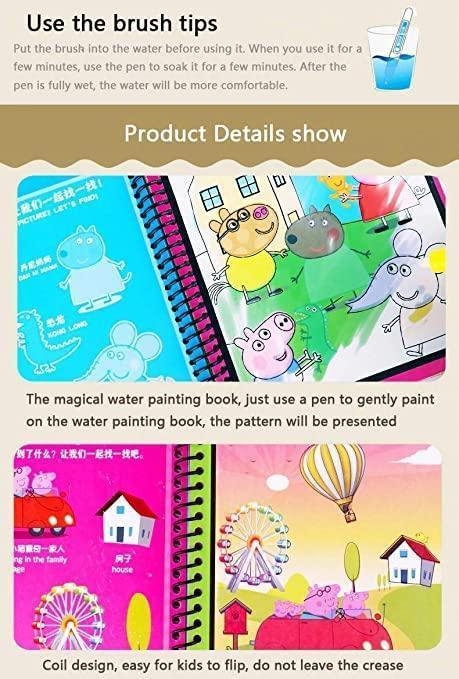 Reusable Magic Water Drawing Book for Kids | Educational Coloring Activity Book with Water Pen