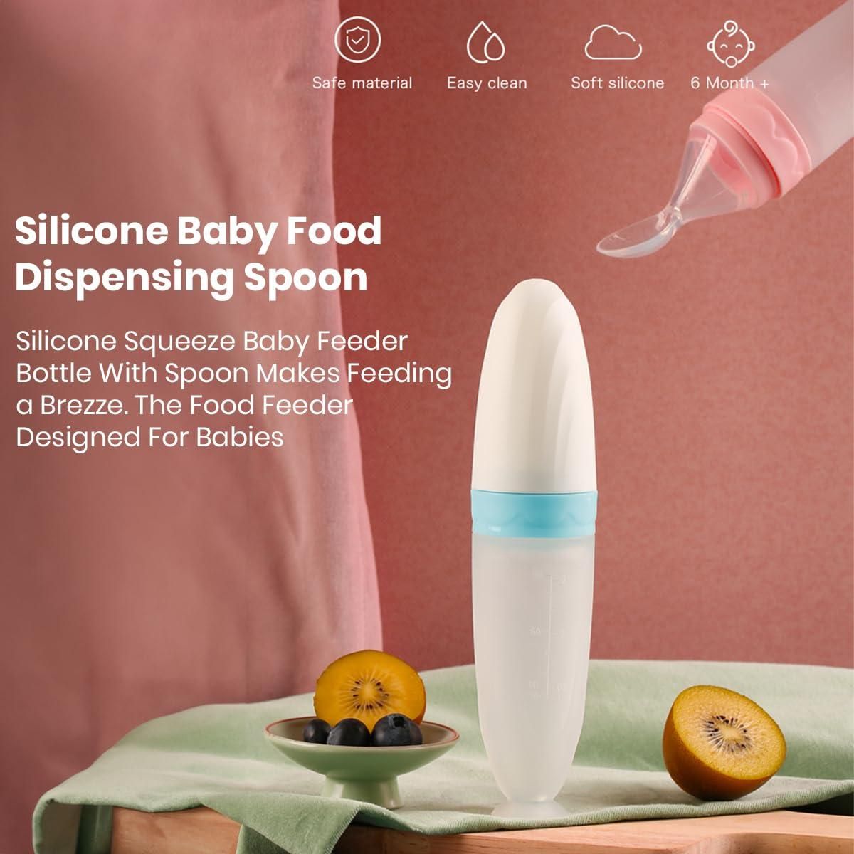 Premium Baby Food Squeeze Feeder Spoon | Soft Silicone Feeding Bottle with Spoon for Infants & Toddlers