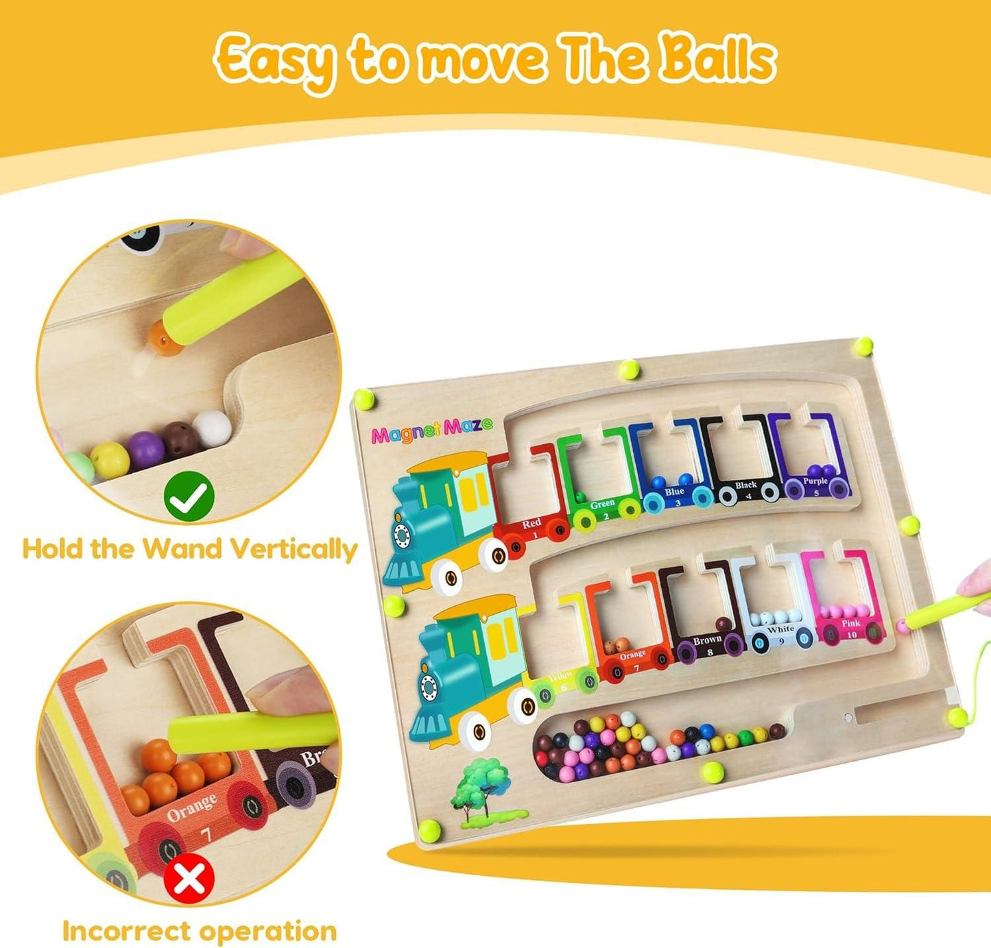 Magnetic Color & Number Maze | Montessori Wooden Puzzle Game Board for Kids’ Learning & Early Education