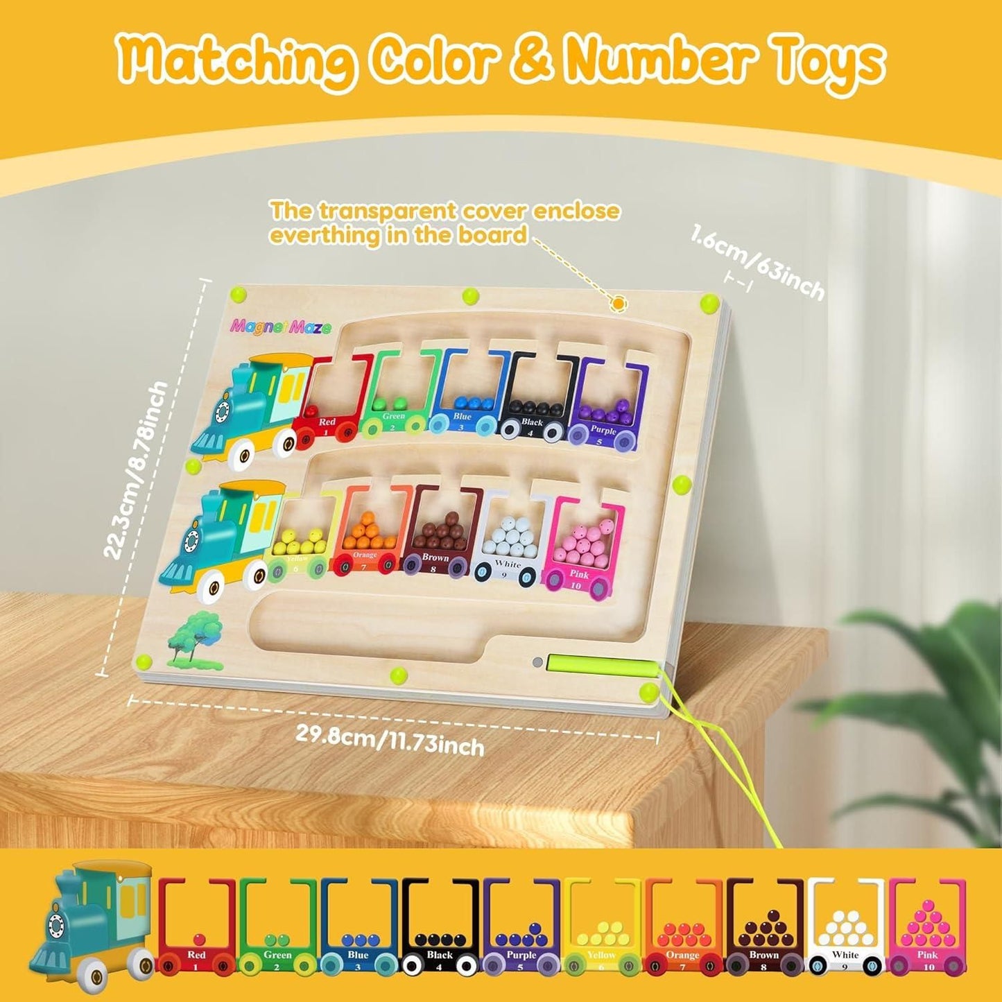 Magnetic Color & Number Maze | Montessori Wooden Puzzle Game Board for Kids’ Learning & Early Education