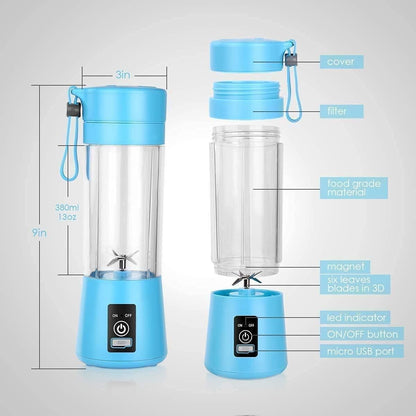 Portable Electric USB Juicer Blender (380ml) | 6 Blade Rechargeable Smoothie & Shake Maker
