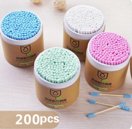 Cotton Swabs (200 Pcs) | Soft Cotton Buds with Wooden Sticks for Ear Cleaning, Makeup, Baby Care & First Aid
