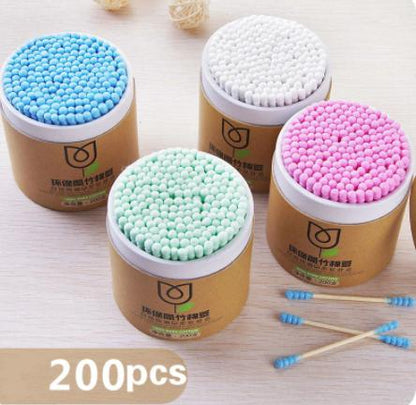 Cotton Swabs (200 Pcs) | Soft Cotton Buds with Wooden Sticks for Ear Cleaning, Makeup, Baby Care & First Aid
