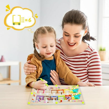 Magnetic Color & Number Maze | Montessori Wooden Puzzle Game Board for Kids’ Learning & Early Education