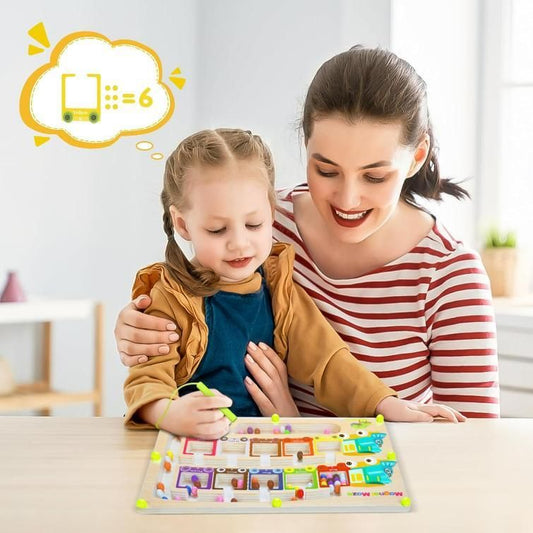 Magnetic Color & Number Maze | Montessori Wooden Puzzle Game Board for Kids’ Learning & Early Education