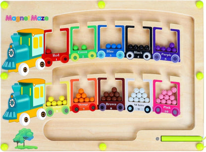 Magnetic Color & Number Maze | Montessori Wooden Puzzle Game Board for Kids’ Learning & Early Education