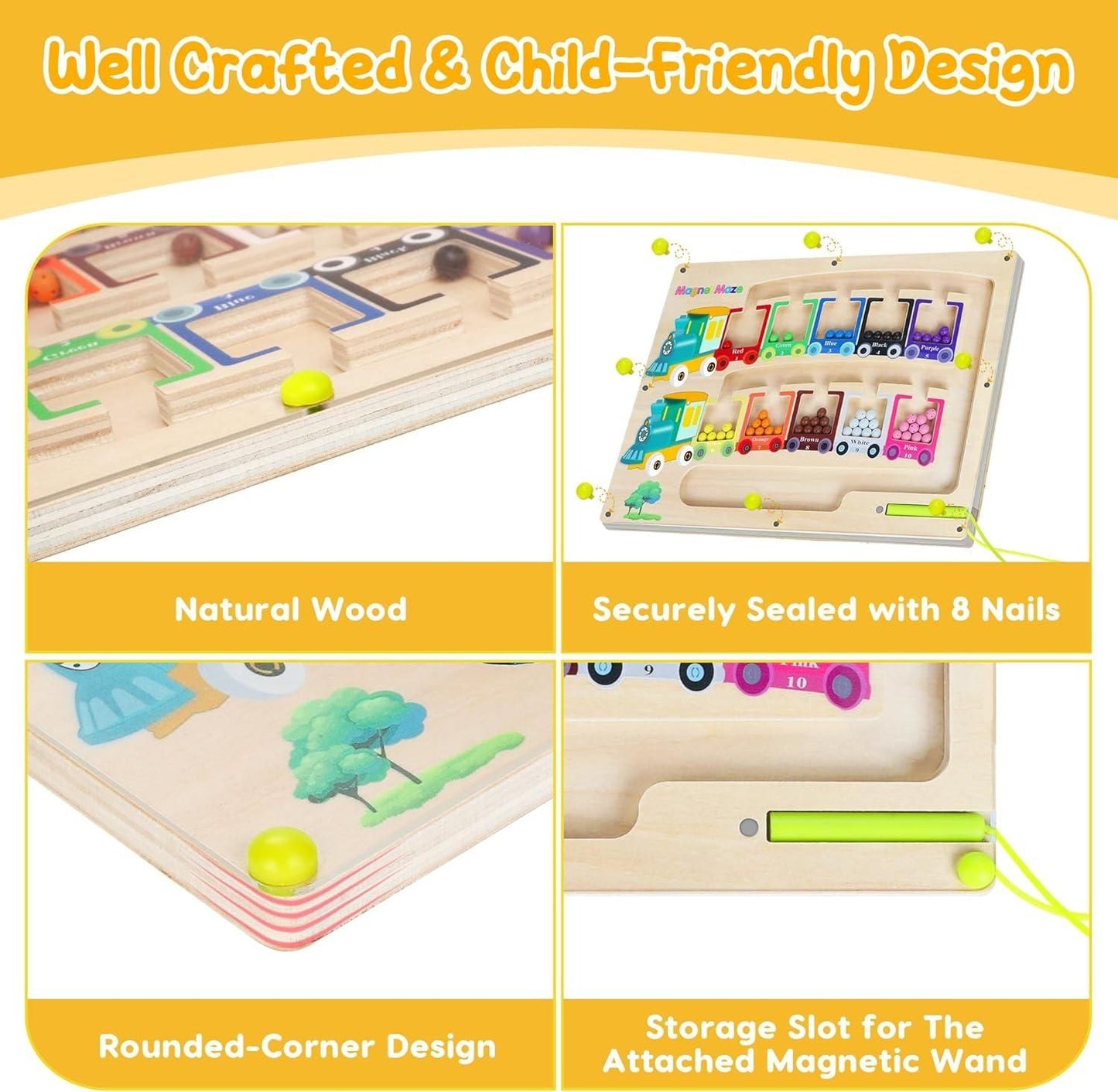 Magnetic Color & Number Maze | Montessori Wooden Puzzle Game Board for Kids’ Learning & Early Education