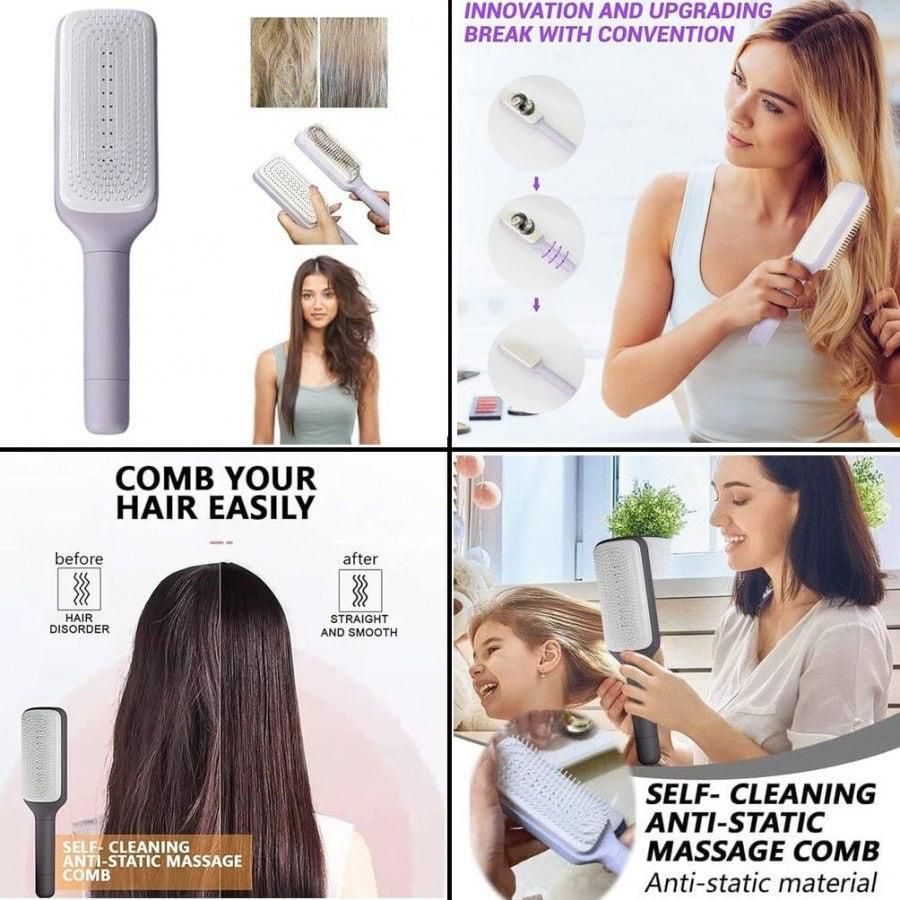 Self-Cleaning Anti-Static Hair Massage Comb (Pack of 1) | Detangling Brush for Adults & Kids