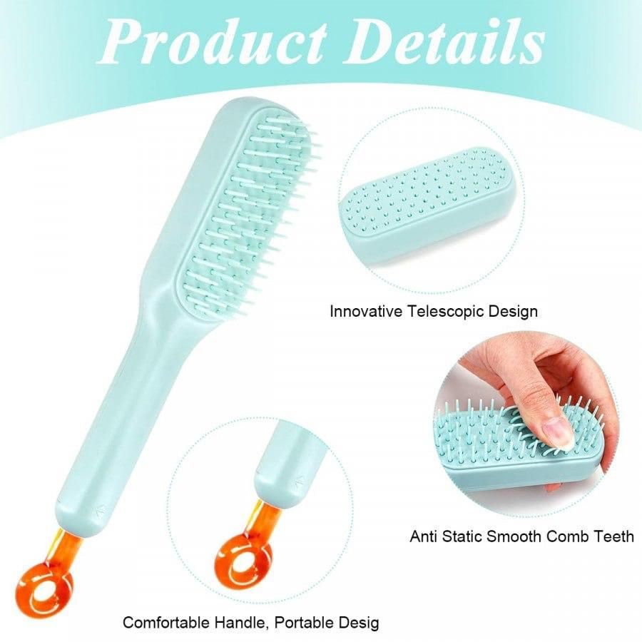 Self-Cleaning Anti-Static Hair Massage Comb (Pack of 1) | Detangling Brush for Adults & Kids